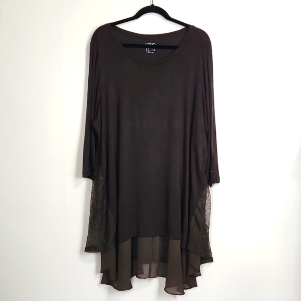 LOGO by Lori Goldstein High-Low Tunic Top Embroidered Mesh Lace